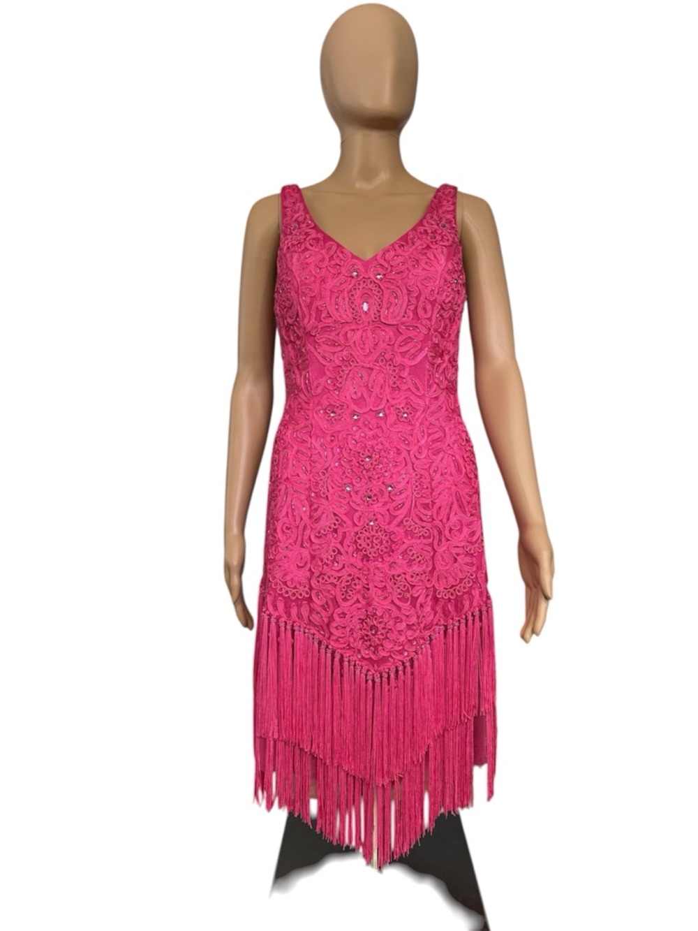 Sue Wong fuchsia fringe party dress size 8